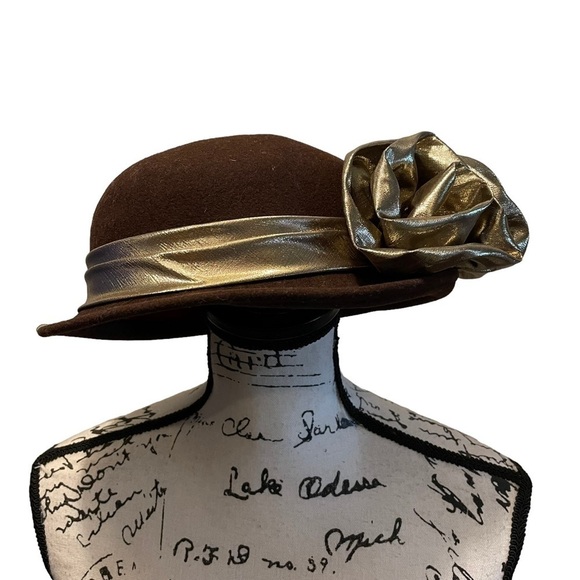 Vintage Michael Howard Fedora Wool Felt Hat Brown Gold Bow  display picture 1